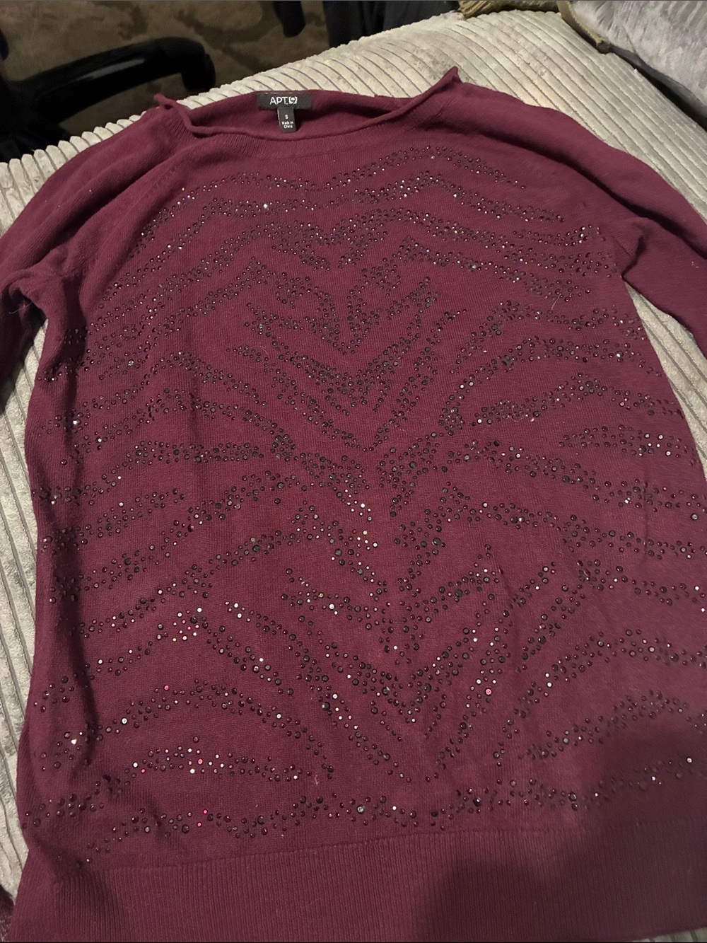 Apt. 9 Burgundy Long-Sleeve Embellished Knit sweater